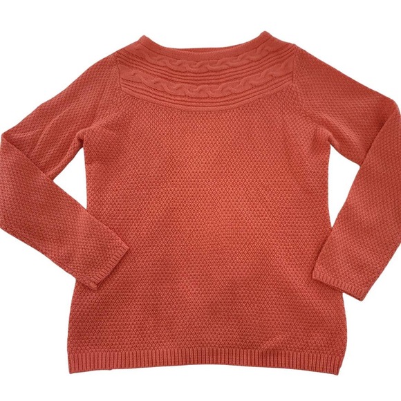 Croft & Barrow Sweater Coral Pink Soft Acrylic Cable Knit Small Textured Orange - Picture 1 of 8
